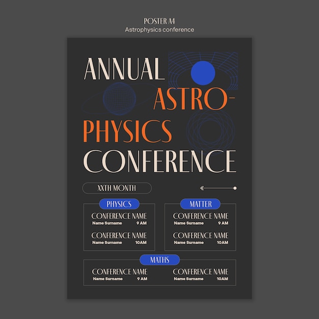 PSD gratuito modello di conferenza di astrofisica design piatto