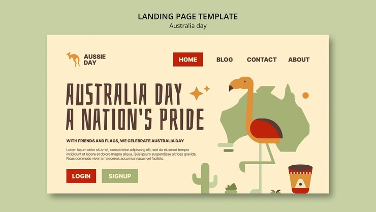 Free PSD flat design australia day landing page