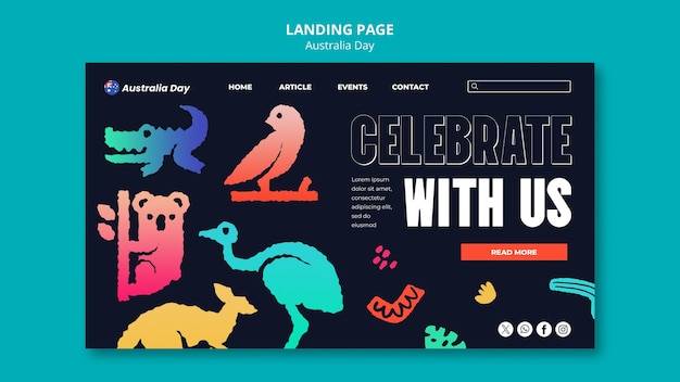 PSD gratuito flat design australia day landing page