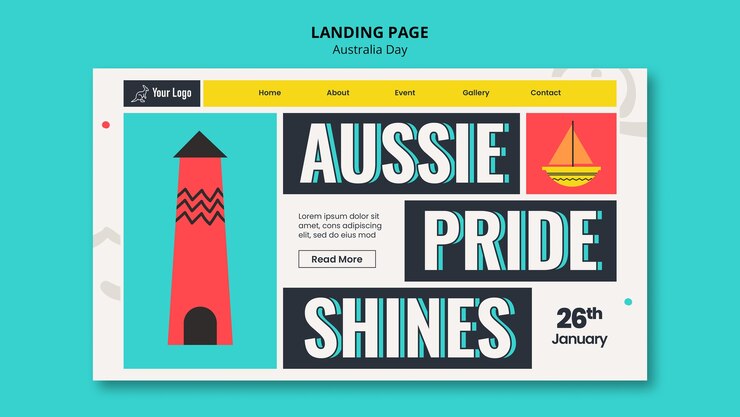 Free PSD flat design australia day landing page