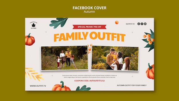 Flat design autumn facebook cover template