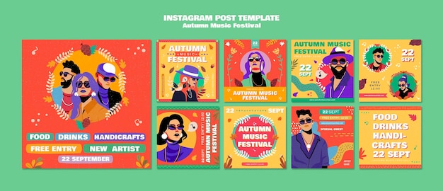 Post di instagram del festival d'autunno dal design piatto