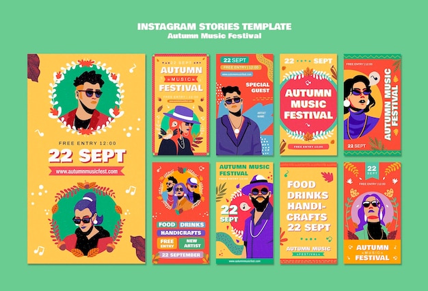 PSD gratuito storie di instagram del festival autunnale di design piatto