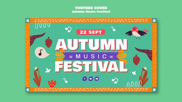 Modello di copertina di youtube festival d'autunno design piatto