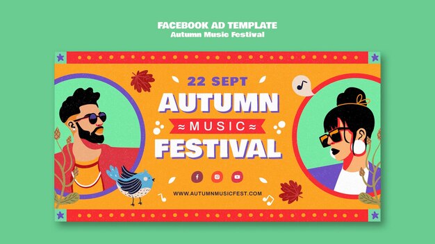 flat design autumn music festival facebook template