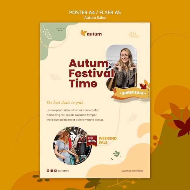 Flat design autumn poster template