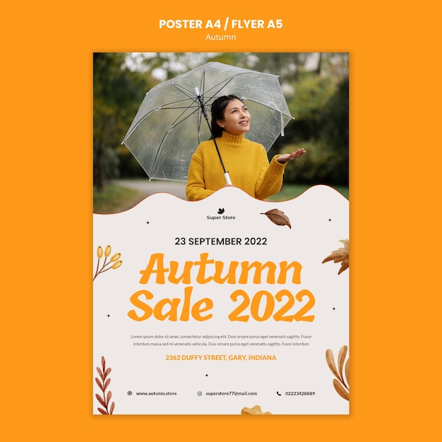 Free PSD flat design autumn poster template