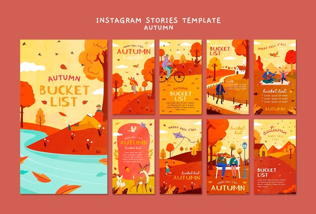 Истории instagram осеннего сезона в плоском дизайне