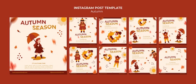 Free PSD flat design autumn season template