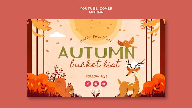 flat design autumn season youtube cover template