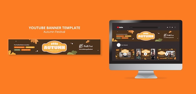 Free PSD flat design autumn youtube channel art template