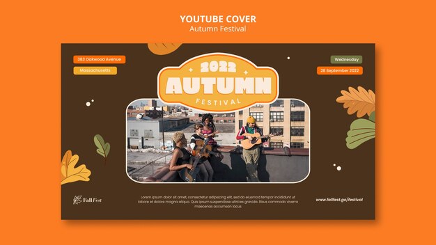 Flat design autumn youtube thumbnail template