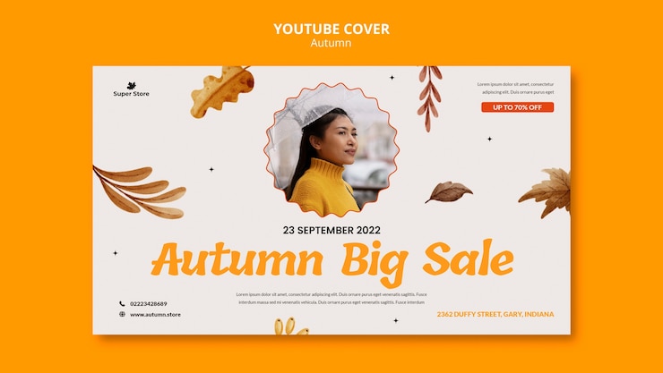 Free PSD flat design autumn youtube thumbnail template