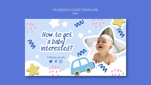 PSD gratuito modello di copertina facebook per la cura del bambino dal design piatto