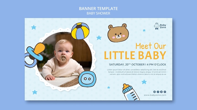 PSD gratuito modello di banner per baby shower design piatto