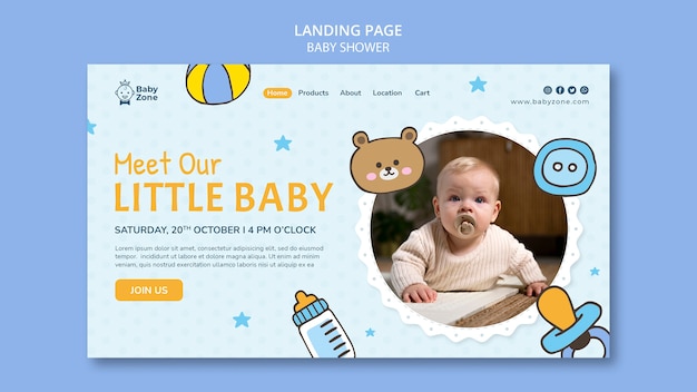 Free PSD flat design baby shower landing page template