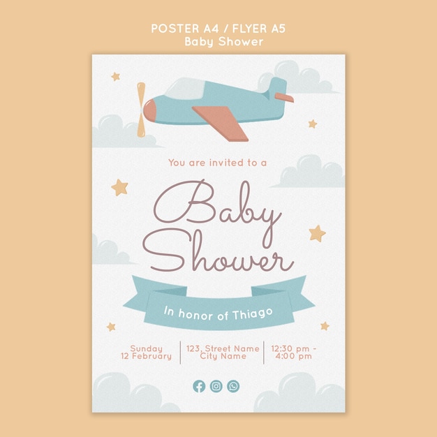 Flat design baby shower poster template