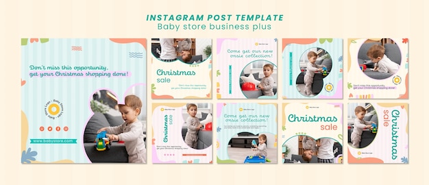 Flat design baby store instagram posts template