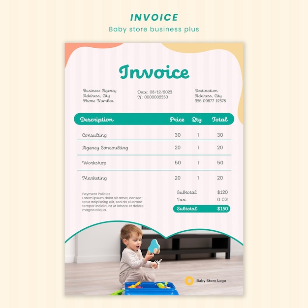 Free PSD flat design baby store invoice template