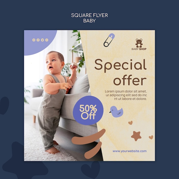 Free PSD flat design baby store square flyer