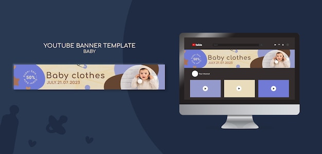 Free PSD flat design baby store youtube banner