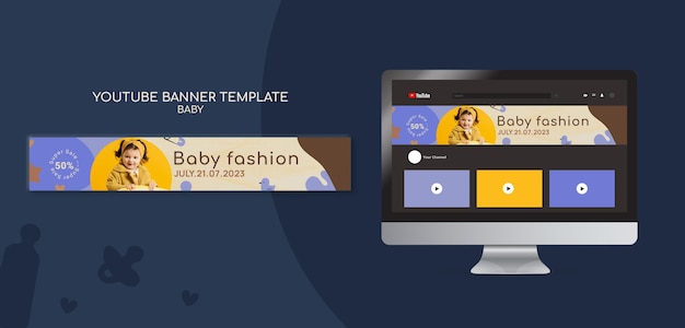 Free PSD flat design baby store youtube banner