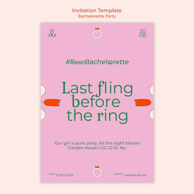 Free PSD flat design bachelorette party invitation template