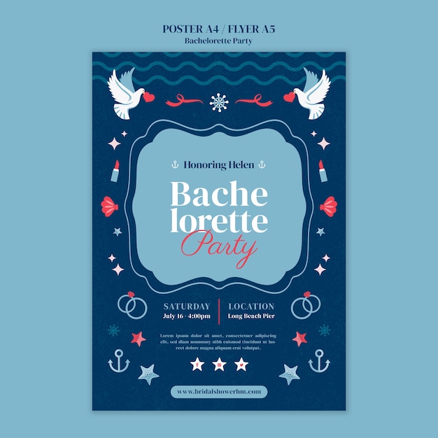 Free PSD flat design bachelorette party poster template