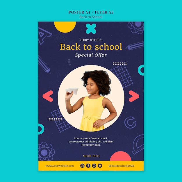 Free PSD flat design back to school template