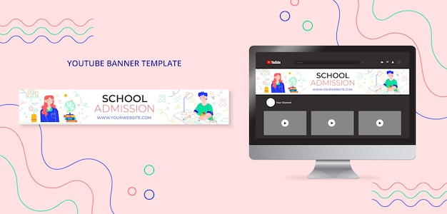 Free PSD flat design back to school youtube channel art