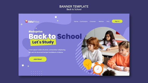 無料PSD 学校のテンプレートに戻るフラットなデザイン