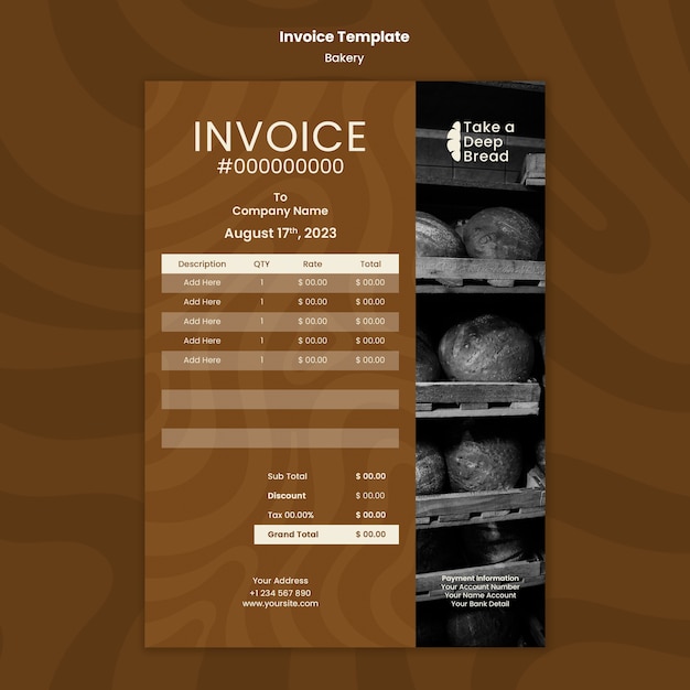 Free PSD flat design bakery invoice template