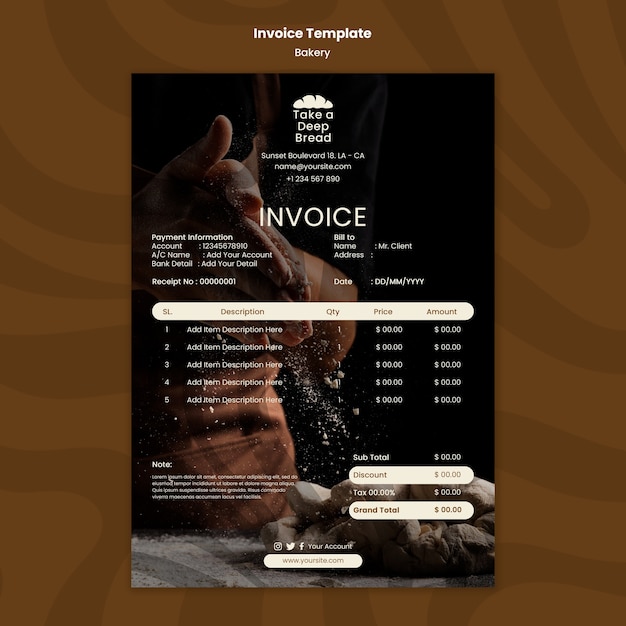 Free PSD flat design bakery invoice template