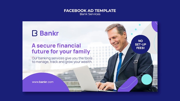 Бесплатный PSD Плоский дизайн шаблона facebook для банковских услуг