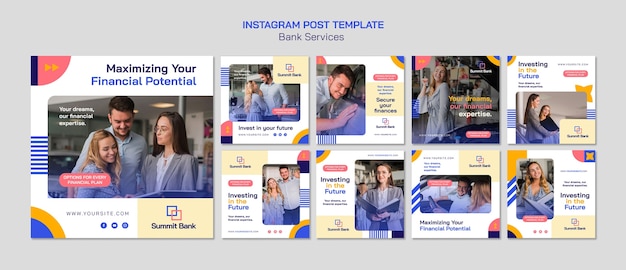 Free PSD flat design bank services instagram posts template