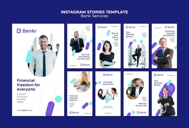 PSD gratuito storie di instagram di servizi bancari di design piatto