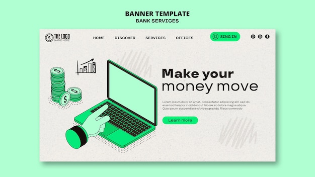 Free PSD flat design bank services template