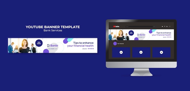 PSD gratuito banner youtube di servizi bancari di design piatto