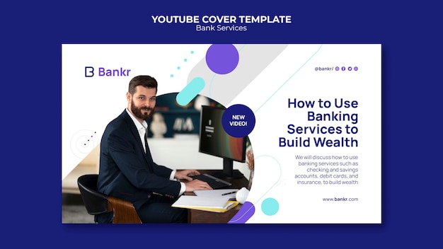 Бесплатный PSD Обложка youtube для банковских услуг в плоском дизайне