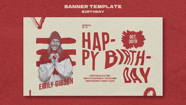 Free PSD flat design banner birthday template