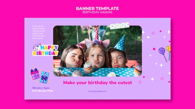 Modello di compleanno banner design piatto