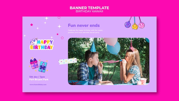 Free PSD flat design banner birthday template