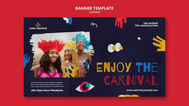 Бесплатный PSD Плоский дизайн баннера карнавал шаблон