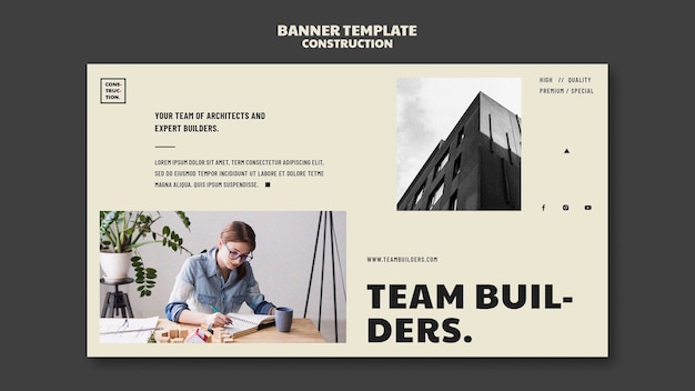 Free PSD flat design banner construction template