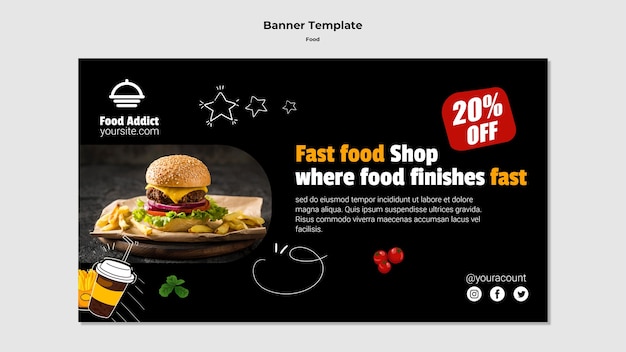 フラットデザインバナー食品テンプレート