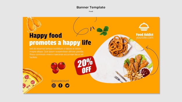 Бесплатный PSD Плоский дизайн баннера еда шаблон