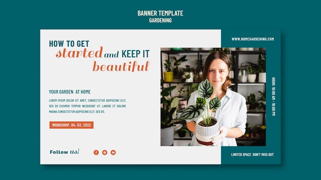 Flat design banner gardening template