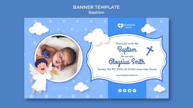 Flat design baptism banner template