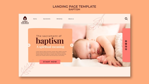 Flat design baptism landing page template