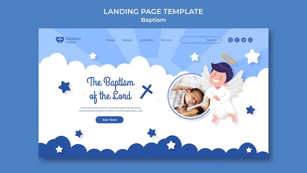 Flat design baptism landing page template